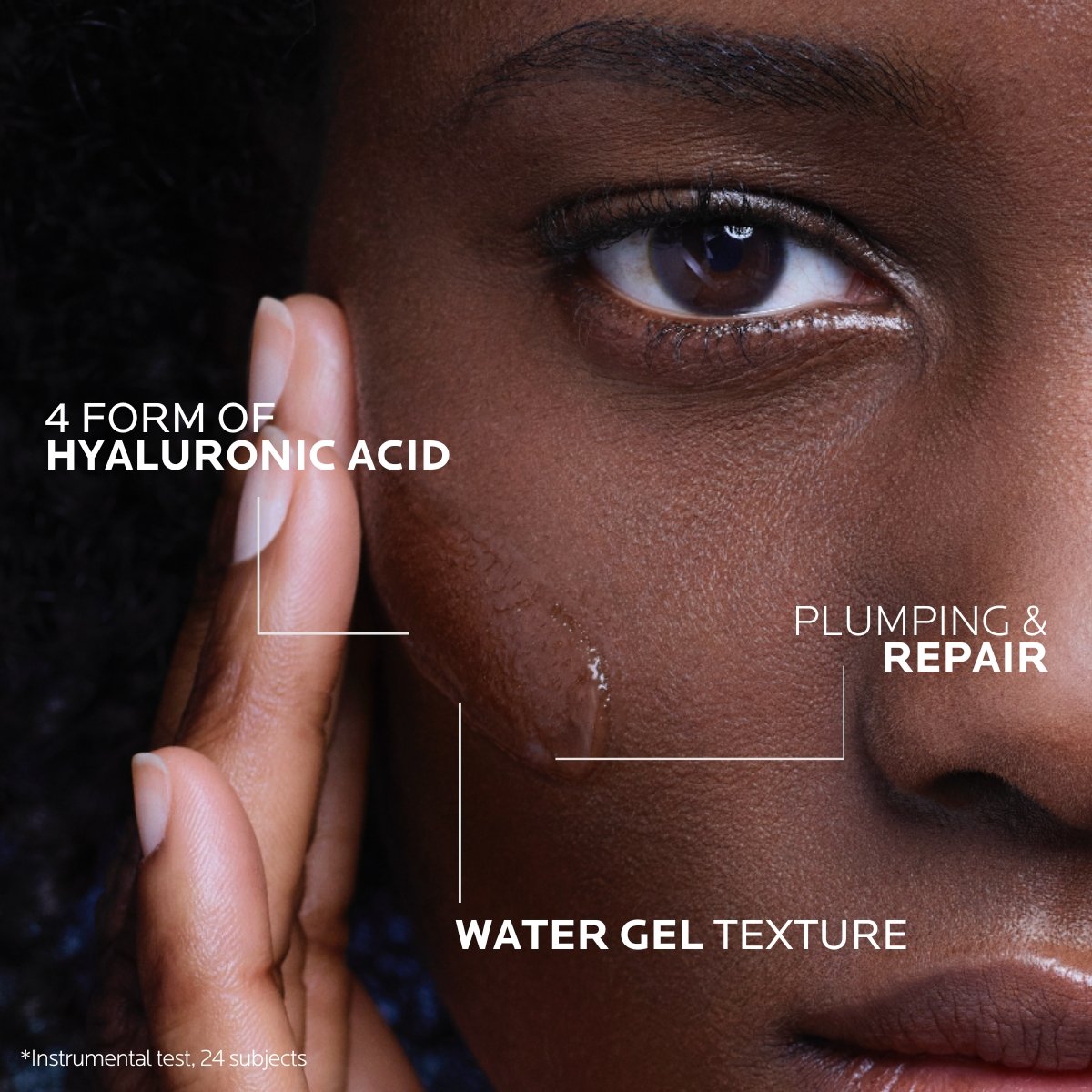Woman applying Hyalu B5 Hyaluronic Acid Serum to face
